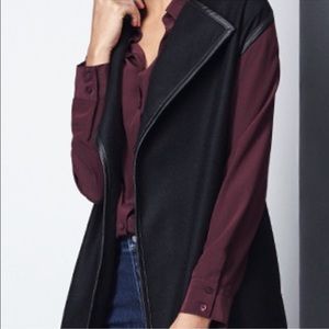 Cuyana Wool Felt Wool Oversized Leather accent  Vest Black size S